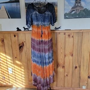 Sakkas Blue and Orange Tie-Dye Maxi Dress
